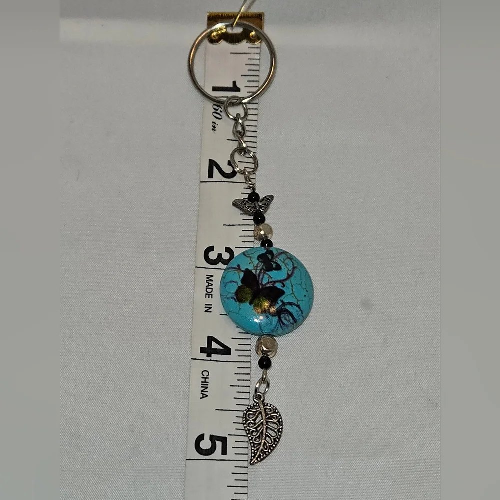 Handcrafted Butterfly and Leaf Charm Keychain Unique Beaded Accessory